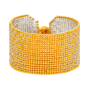 Brazalete Telar Dorado Grueso Difuminado Gris Traslucido